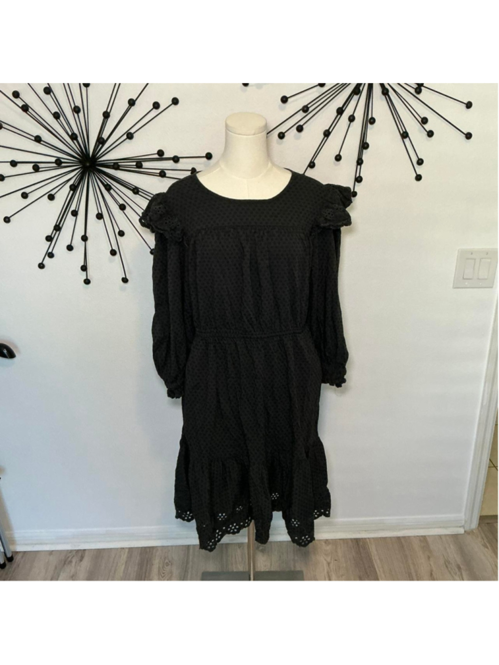 Universal Thread Black Eyelet Ruffle Sleeve Dress Size XL